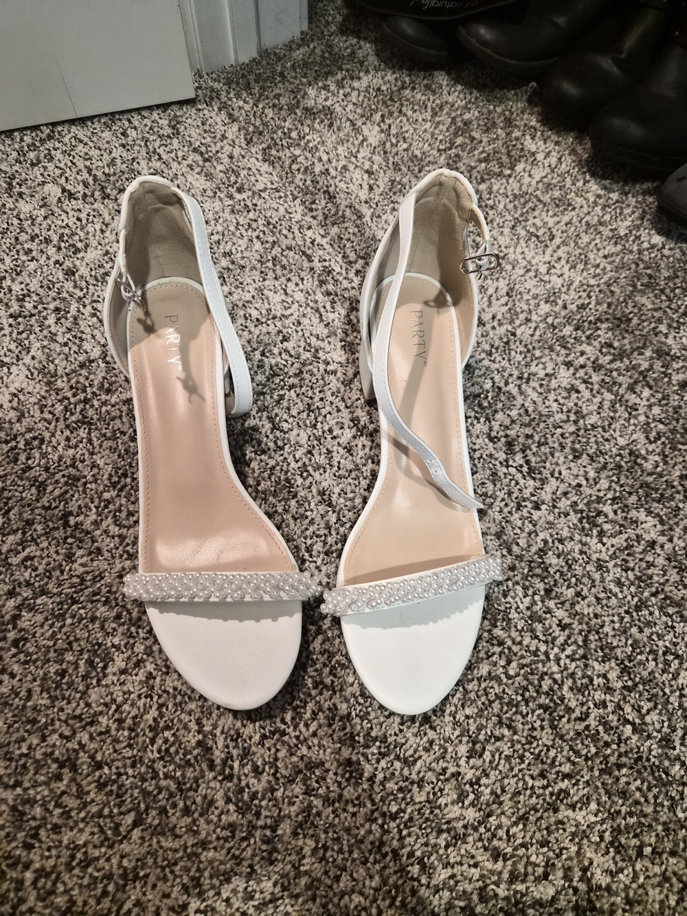 Party White Pearl-Strap Ankle-Strap Heels